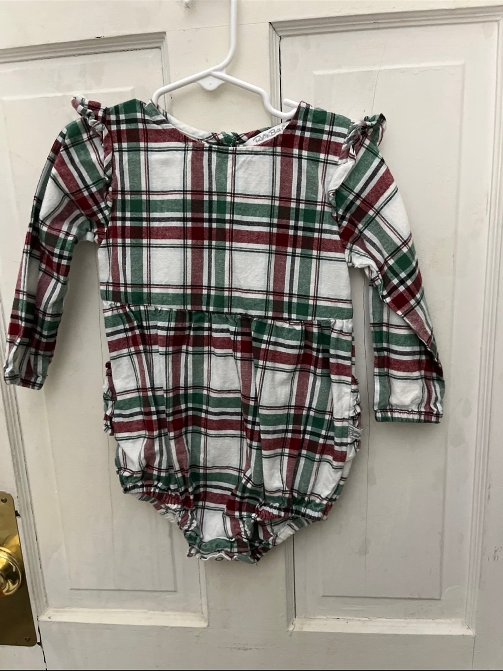 Ruffle Butts Red Green White Plaid Ruffle-Shoulder One-Piece Romper
